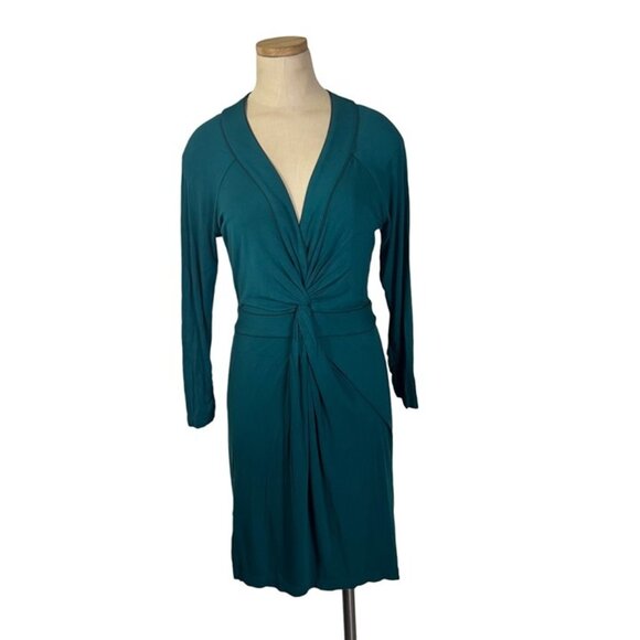 BCBGMaxaxria dress women's S green blue teal long sleeve faux wrap v neck - Picture 1 of 8
